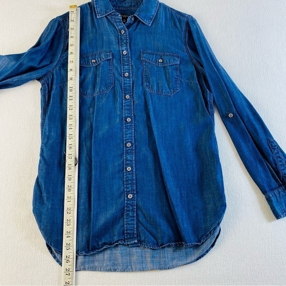 Talbots Small Petite Chambray Button Front Roll Tab Sleeve Shirt - Picture 7 of 7